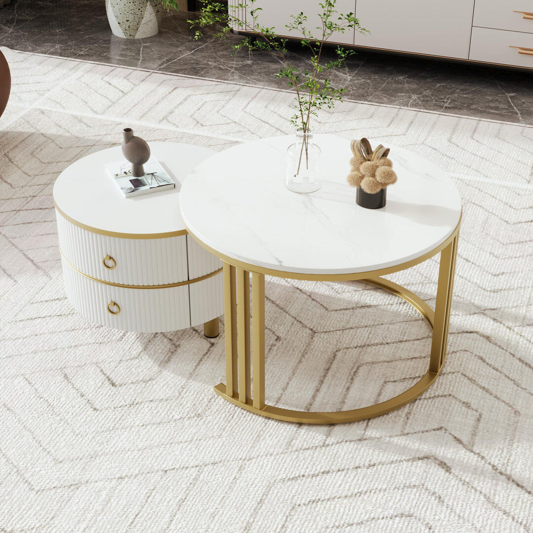 Fairmont Park Agatia Frame Coffee Table with Storage White/Gold/White 45cm H X 70cm W X 70cm D