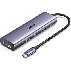 Ugreen 5-in-1 Hub (USB-C, 5 Ports), Dockingstation + USB Hub, Silber