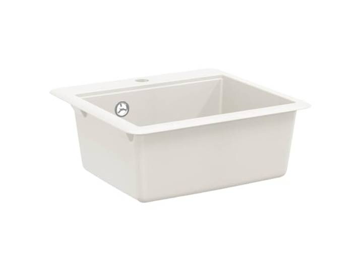 Küchenspüle 80% Quarz und 20% Harz 470x440mm Weiß Granit-Verbundwerkstoff,80% Quarz,20% Harz,Einbaumontage,Hohe Temperatur bis 280°C,Ablaufgarnitur,Sieb