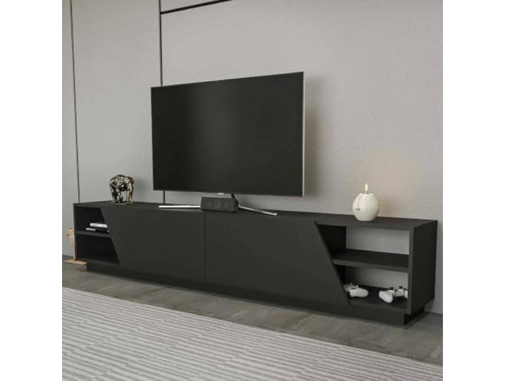 Dmora TV-Schrank Nyx 240x37,1x47,4 cm Schwarz 3 Böden 4 Fächer