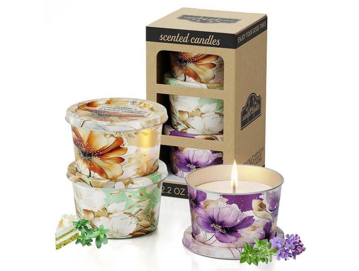 Duftkerzen Set 3 x 70g Sojawachs Geschenkset, Mehrfarbig, Paraffin, 1 cm, Dekoration, Kerzen & Kerzenhalter, Duftkerzen