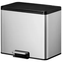 PROREGAL Rechteckiger Treteimer aus gebürstetem Edelstahl mit Soft-Close & Stay-Open Deckel | 20+9 Liter, HxBxT 41,1x46,2x38,8cm | Silber
