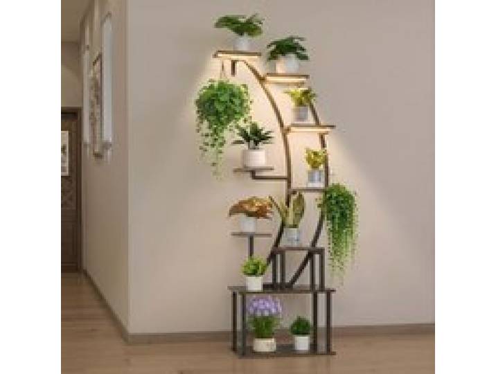 VEVOR Pflanzenständer mit Wachstumslicht, Blumentreppe mit 9 Ebenen, Blumenständer aus Metall, 3 Timer- & 10 Helligkeitsstufen, Blumenregal für die Dekoration von Wohnzimmer & Balkon, 62x28x160 cm