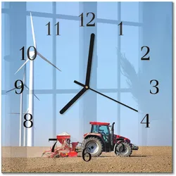 WANDUHR aus Glas 30x30 cm - Traktorenfeld