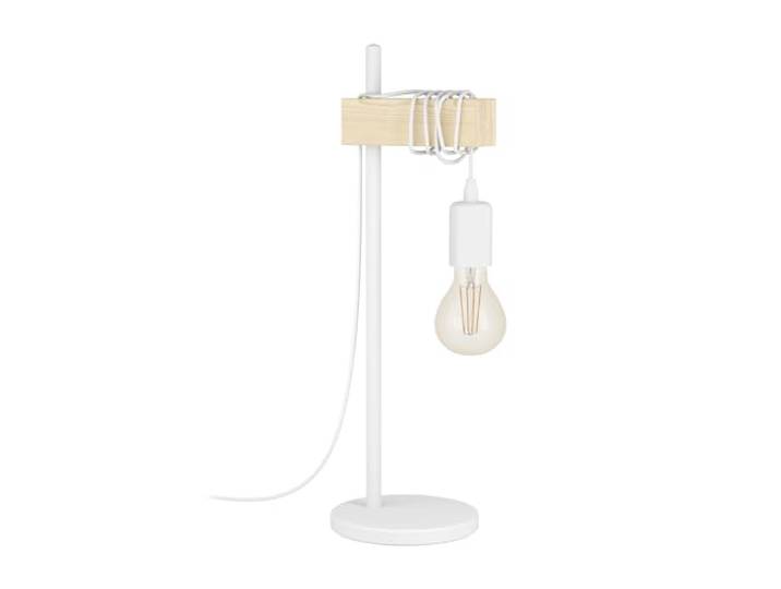 Eglo Lampe de table Townshend\, lampe vintage industrielle 1 flamme\, lampe rétro\, lampe de chevet en acier et bois\, couleur : blanc\, marron\, douille : E27\, avec interrupteur