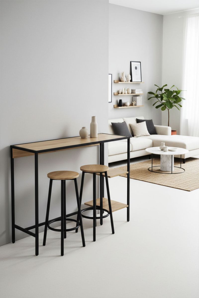 RegalosMiguel Set Bar Mesa Alta + 2 Taburetes Loku - Negro
