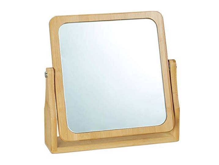 relaxdays cosmétiques\, 360° pivotant\, carré\, sur Pied\, Maquillage\, HLP 27x26\,5x7 cm\, Miroir de Table\, Bambou