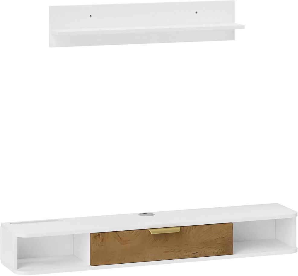 Homcom Ensemble meuble tv suspendu étagère murale passe-câbles bois blanc Blanc 120x16x24cm