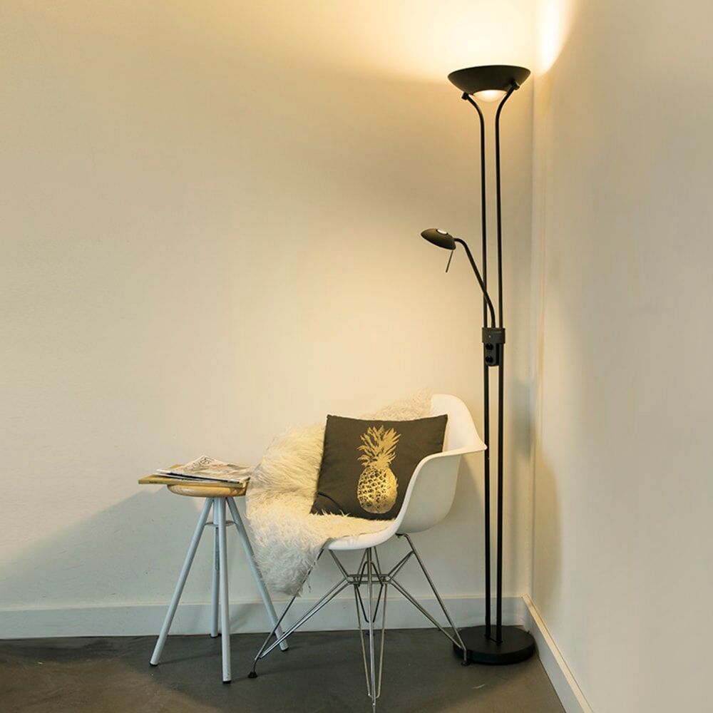 QAZQA Lampadaire en acier noir Noir 25x180x25cm