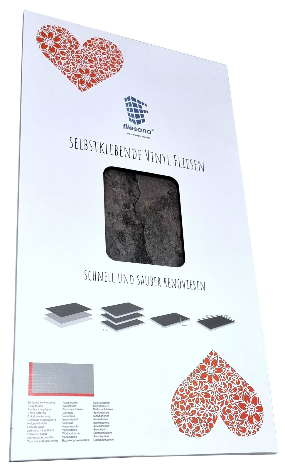 3ks SCHIEFER Fliesana Waterdichte zelfklevende wandbekleding met natuursteeneffect voor badkamer en keuken