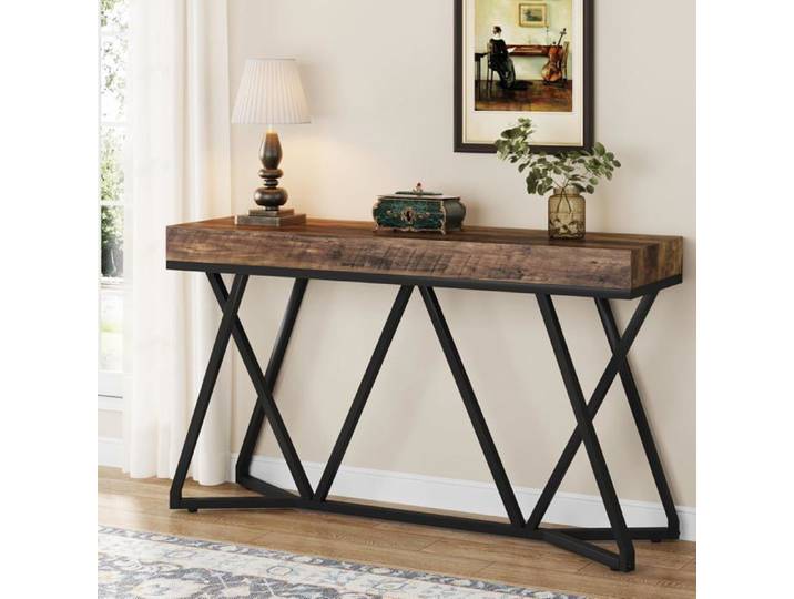 Finmind Table Console de 140 cm derrière la table basse table d'accentuation industrielle pour couloir salon Marron Rustique