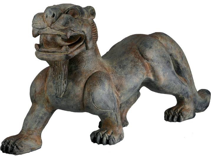 Skulptur GILDE Figur Löwe Asia , grau, B:57cm H:27,5cm T:14cm, Kunstharz, Dekofiguren, Skulptur
