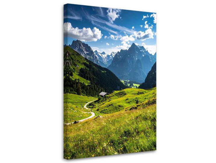 Feeby Leinwandbild Landschaft Berge Täler Natur 70x100cm, Grün, Landschaft/Berg, Rechteckig, 70x100 cm, Bilder & Rahmen, Bilder, Leinwandbilder