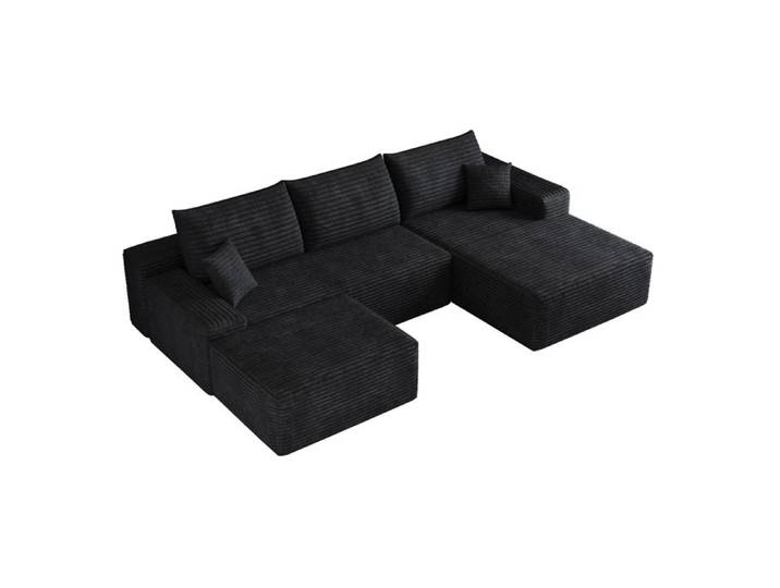 ELVORIN Canapé d'angle modulable réversible 4 places 270 x 175 x 83 cm tissu corduroy noir sans montage