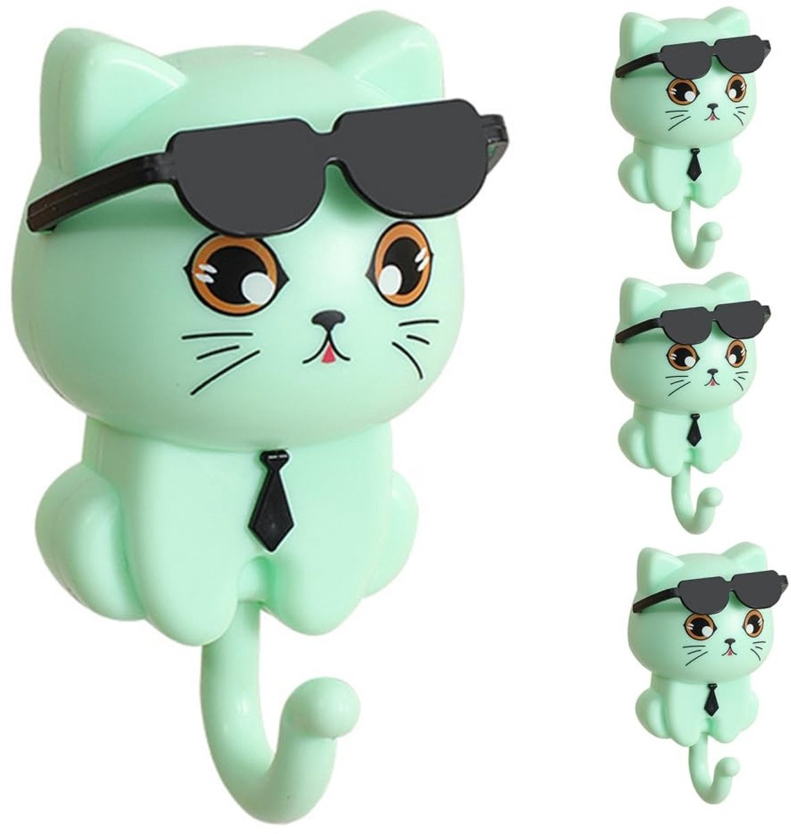 Omgoods - Set van 4 creatieve kat sleutelhangers voor wandbevestiging
