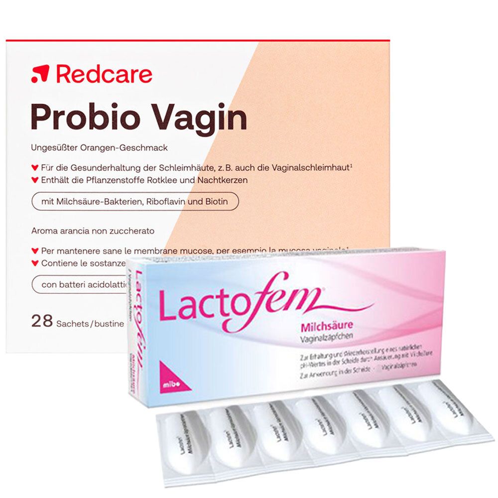 Lactofem Milchsäure Vaginalzäpfchen & Redcare Probio Vagin Plv.z.Her.e.Lsg.Einn.Sachet 1 St Set