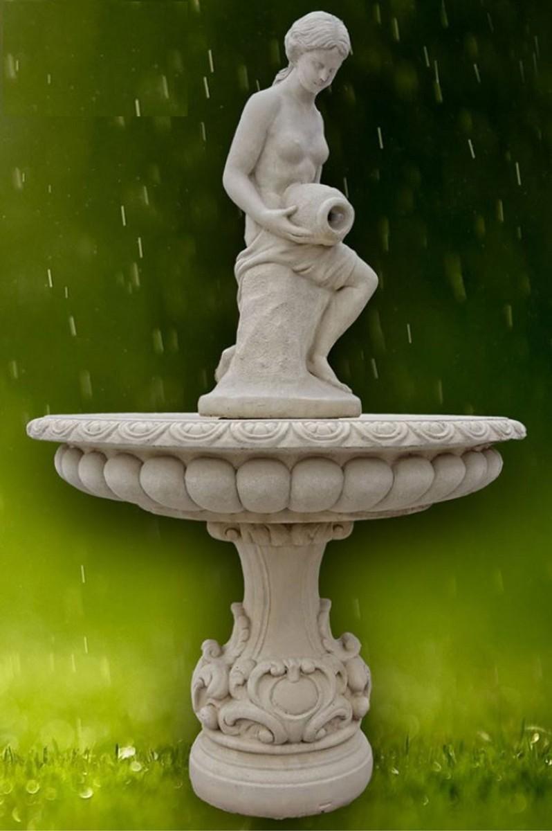Casa Padrino Jugendstil Springbrunnen Grau Ø 114 x H. 180 cm - Prunkvoller Gartenbrunnen - Gartendeko Brunnen - Barock & Jugendstil Garten Deko Accessoires