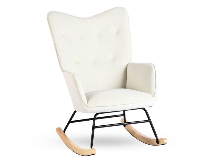 Fauteuil à bascule rocking chair velours blanc cassé