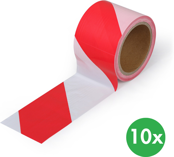 B2B Partner PE-Warnband 75 mm x 100 m, Verpackung 10 Stk., rot-weiß