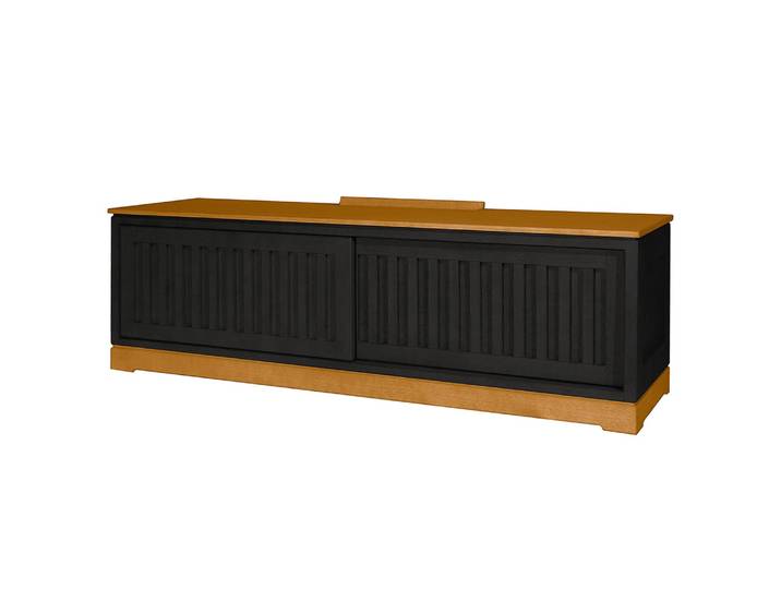 TV-Lowboard Geriffelt m. Einsatz Pinie Massiv, gebürstet Schwarz/Schwarz/Pinie Braun 166cm