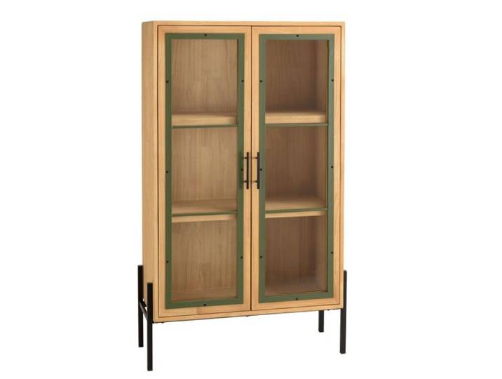 MACABANE HELENA - Vaisselier 2 portes vitrées vert bois pin et métal noir