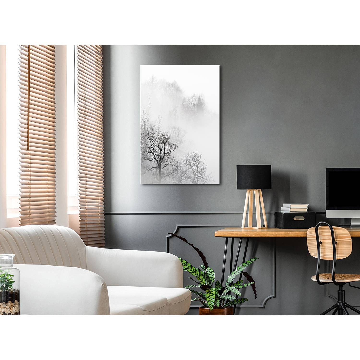 home24 Afbeelding Trees In The Fog linnen grijs 40 x 60 cm