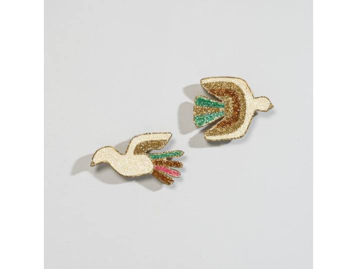 Wanddekorationen aus mehrfarbigen Perlen in Vogelform (x2)