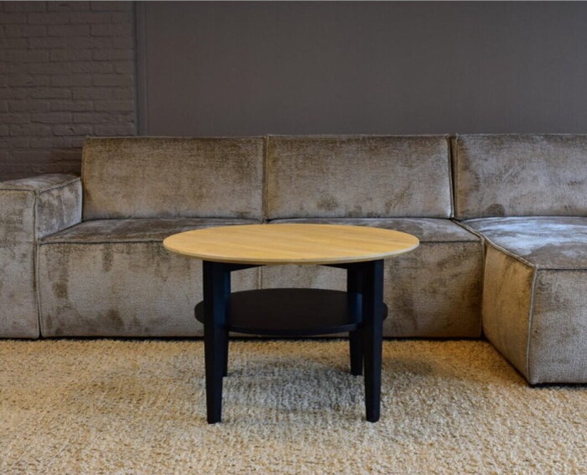 Salontafel Eleganza rond eiken 80 cm - zwart