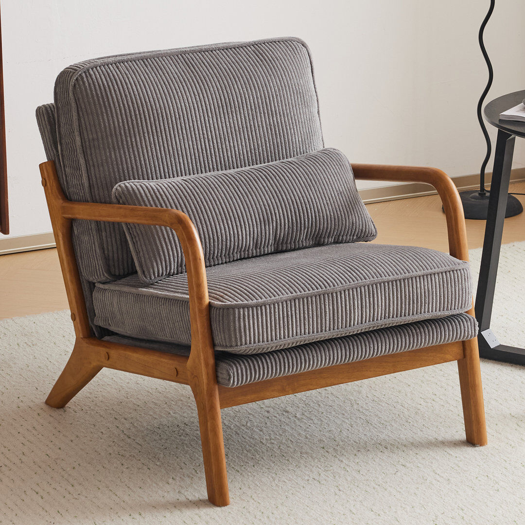 Blue Elephant Upholstered Armchair Grey Corduroy 73.66cm H X 65.02cm W X 82.04cm D