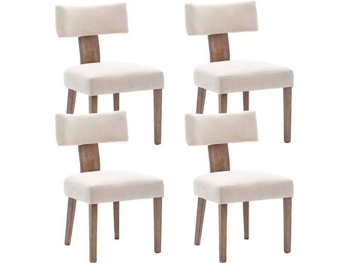 Wahson Lot de 4 Chaises de Salle à Manger en Tissu de Lin avec Pieds Bois Chaises de Salon Rembourrées Lin Crème
