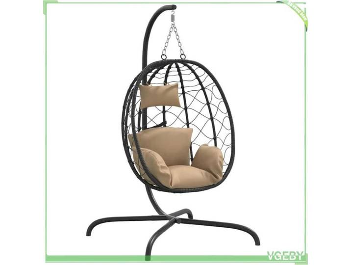Fauteuil suspendu œuf - FAFEICY - 360047 - Rotin PE résistant - Cadre acier thermolaqué - Coussin taupe déhoussable