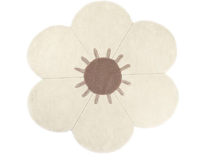 Kinderteppich Callista ecru Wolle Blumenmuster 90 x 90 cm - Kinderteppich