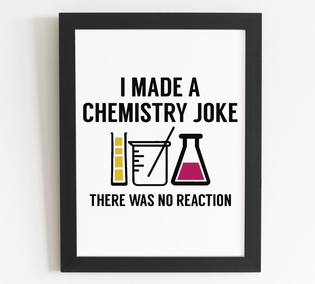 Grappige poster met scheikunde grap en fotolijst met glas, 50 x 70 cm
