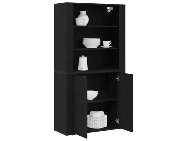 KTHLBRH Sideboard Eiche Schwarz 80 x 33 x 150 cm Holz mehrschichtig 2 Türen mit Reißverschluss, Griffe, Innenablagen, 120 kg Kapazität, für Esszimmer