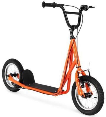 Costway Height Adjustable Kid Kick Scooter with 12 Inch Air Filled Wheel-Orange