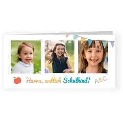 Einladungskarte Einschulung: Girlande mit Fotos in Weiß
