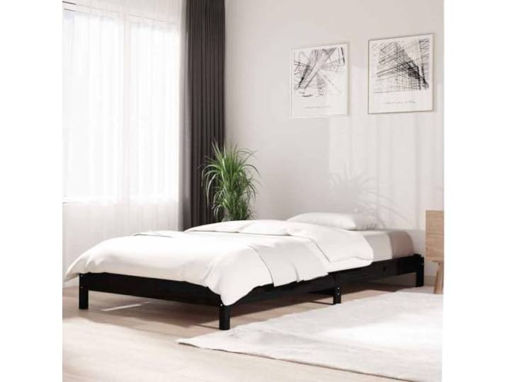 RJPLMFV Stapelbett, Massivholz, Kiefer, 80 x 200 cm, Schwarz Ohne Matratze, robuster Rahmen mit Lamellen, minimalistisches Design für kleinen Raum