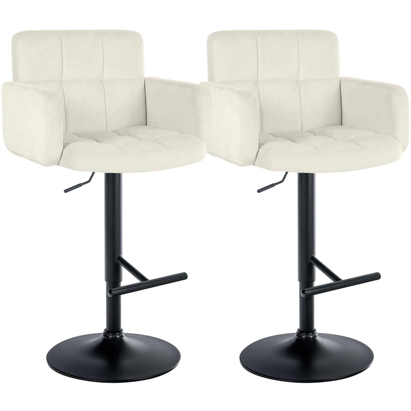 CLP 2er Set Barhocker Los Angeles Samt schwarz - Farbe: creme, Gestellfarbe: schwarz