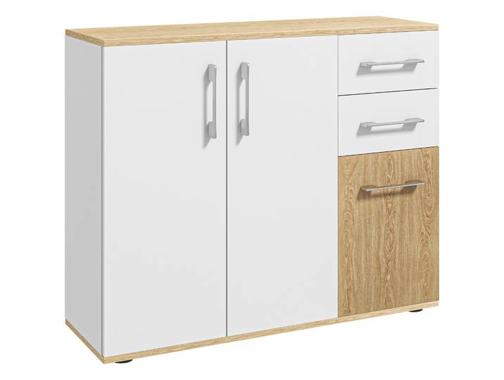 MCOM-Buffet moderne avec 2 tiroirs, 90x30x75,5 cm, blanc naturel, salle de bain