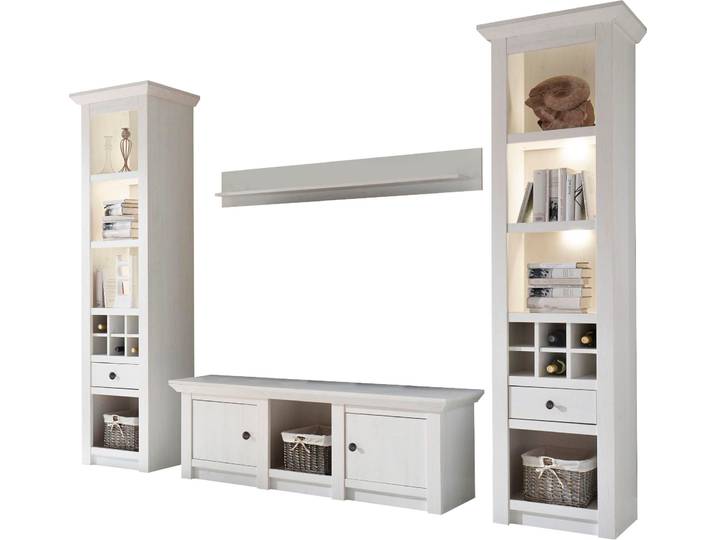 Wohnwand HOME AFFAIRE California , weiss (pinie weiß), B:288cm, Holzwerkstoff, Kastenmöbel-Sets, Wohnwand, bestehend aus 2 Standregale, Lowboard, Wandregal