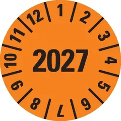 Dreifke® Prüfplakette 2027, orange, Folie, ablösbar, Ø 10mm, 384/Heft