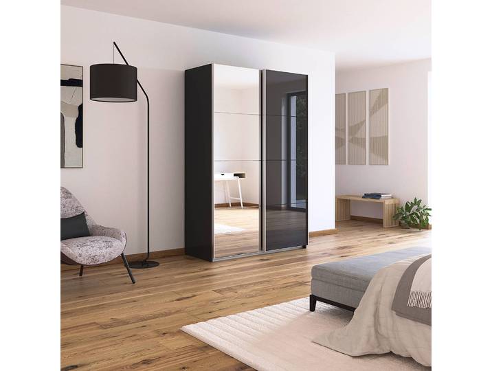 Armoire - Verre & Miroir 136cm Gris/Gris métallisé