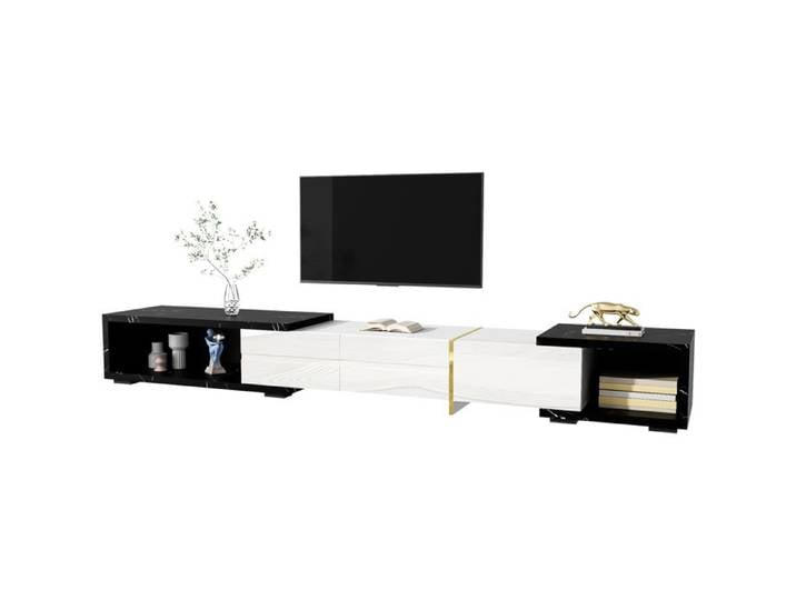Meuble tv extensible noir marbreblanc 140-260 cm design moderne doré