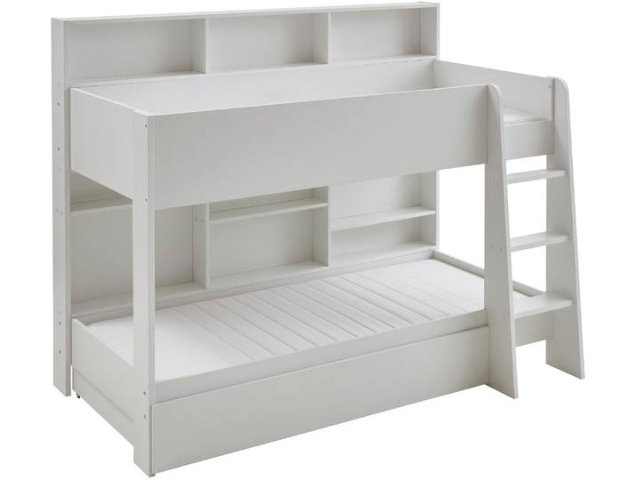 Etagenbett RELITA Sely, viel Funktion auf kleinem Raum, 2 Liegeflächen, modernes Design , weiß (weiß dekor, weiß dekor, weiß dekor), B:128cm H:168cm L:209cm, Etagenbetten, Etagenbett, viel Stauraum, pflegeleichte Melamin Oberfläche, 3 Farben zur Wahl