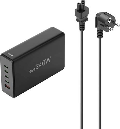 Hama USB-Ladestation 5 Ports, GaN, Schnellladegerät, 4xUSB-C, 1xUSB-A, PD, 240W USB Ladestation 240W Schwarz