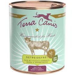 Terra Canis Getreidefrei 800g Dose Hundenassfutter 6 x 800 Gramm Kalb mit Petersilienwurzeln, Mango & Johannisbeere