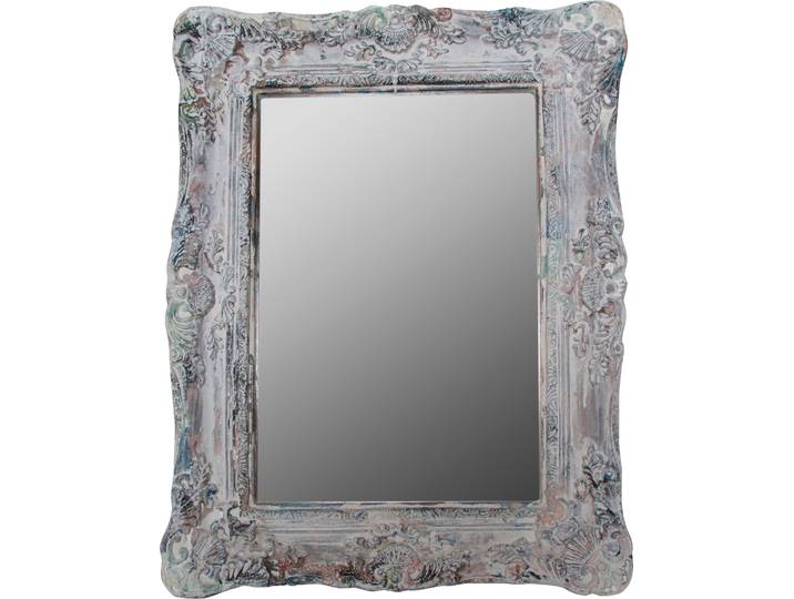 Wandspiegel Monja , grau, B:42cm H:54cm T:54cm, Holzwerkstoff, MYFLAIR MÖBEL & ACCESSOIRES, Spiegel, Wandspiegel, rechteckig, verzierter Rahmen aus Holz, Shabby Optik