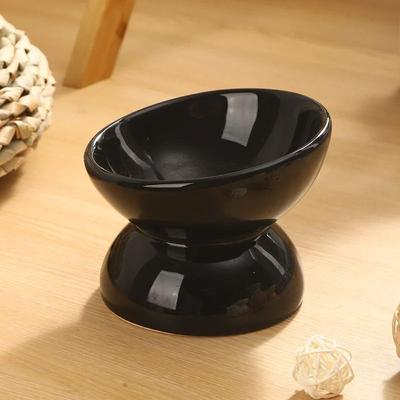 Inspired Finds Elevated Ceramic Cat Bowl With Tilted Design For Comfortable Feeding And Easy Cleaning black