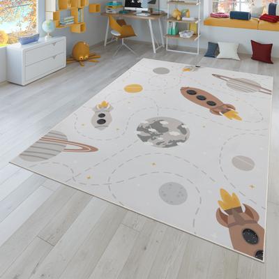 Paco Home Space Kids Rug Non-Slip Play Mat with Rockets and Planets