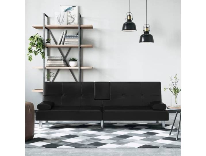 Canapé-lit avec porte-gobelets noir similicuir Mothinessto LY0724